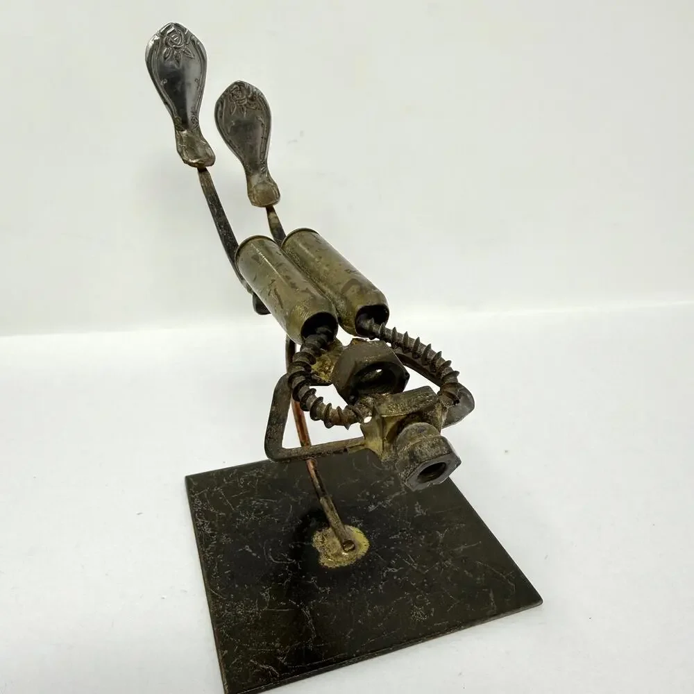 Vintage Industrial Metal Diver Sculpture Brutalist Found Object Art Brutalist
